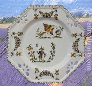 OCTAGONAL PLATE LARGE MODEL OLD MOUSTIERS TRADITION DECOR