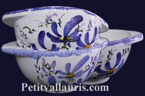 BOWL WITH HANDLES BLUE FLOWERS DECORATION