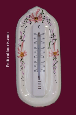 THERMOMETER WITH MURAL SUPPORT PINK FLOWERS DECOR