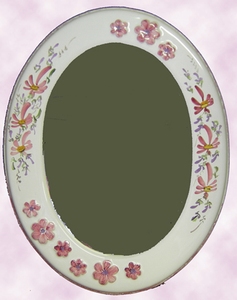 OVAL MIRROR PINK FLOWERS DECOR AND RELIEF MARGUERITE