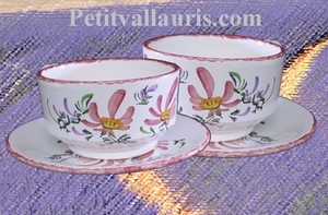 LARGE CUP WITH UNDER PLATE PINK FLOWER DECORATION