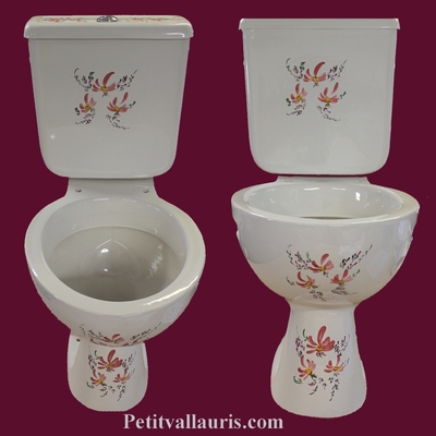 PORCELAIN TOILET-WC PINK FLOWERS HAND MADE DECORATION
