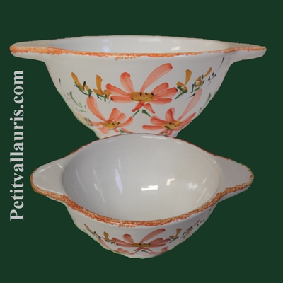 BOWL WITH HANDLES LIGHT RED FLOWERS DECORATION
