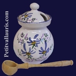 OLIVES POT WITH BLUE FLOWERS DECORATION 