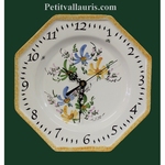 FAIENCE OCTAGONAL WALL CLOCK GREEN,BLUE AND YELLOW FLOWERS 