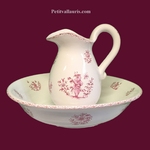 PITCHER AND BOWL FOR TOILET MOUSTIERS PINK TRADITION DECOR 