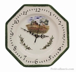 FAIENCE OCTAGONAL WALL CLOCK DECORATION POPPYS AND OLIVE 